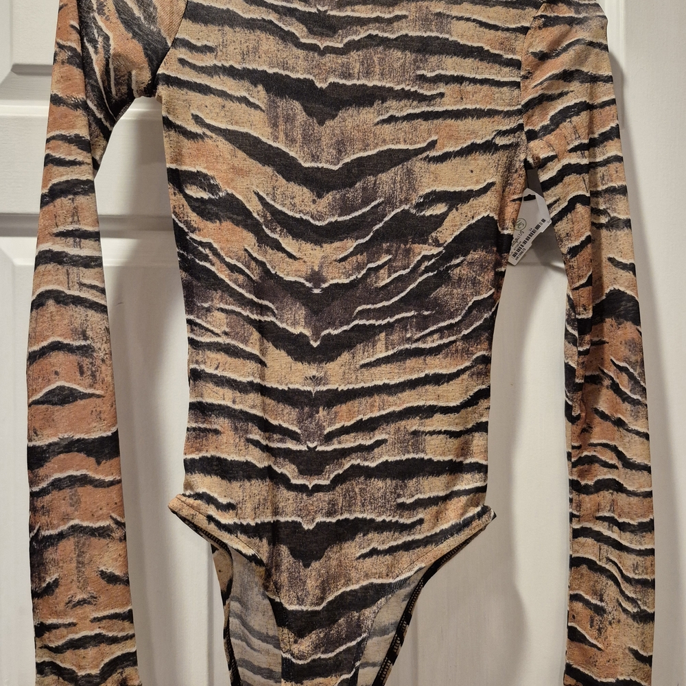 Topshop Black and Tan Bodysuit with Tiger Print